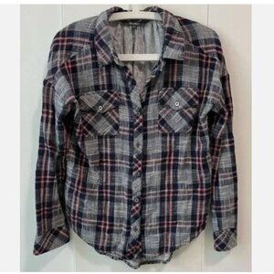 Miss Me Plaid Button Down Shirt - Blue, Pink, Gray